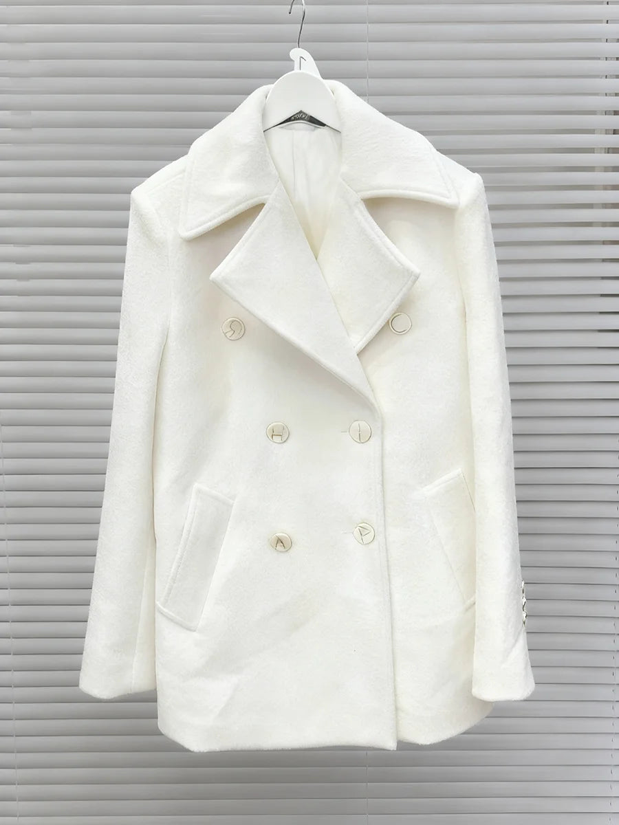 GALCAUR Solid Spliced Buttons Jacket Female Lapel Long Sleeve Loose Temperament Elegant Women's Jackets Autumn Style Fashion New