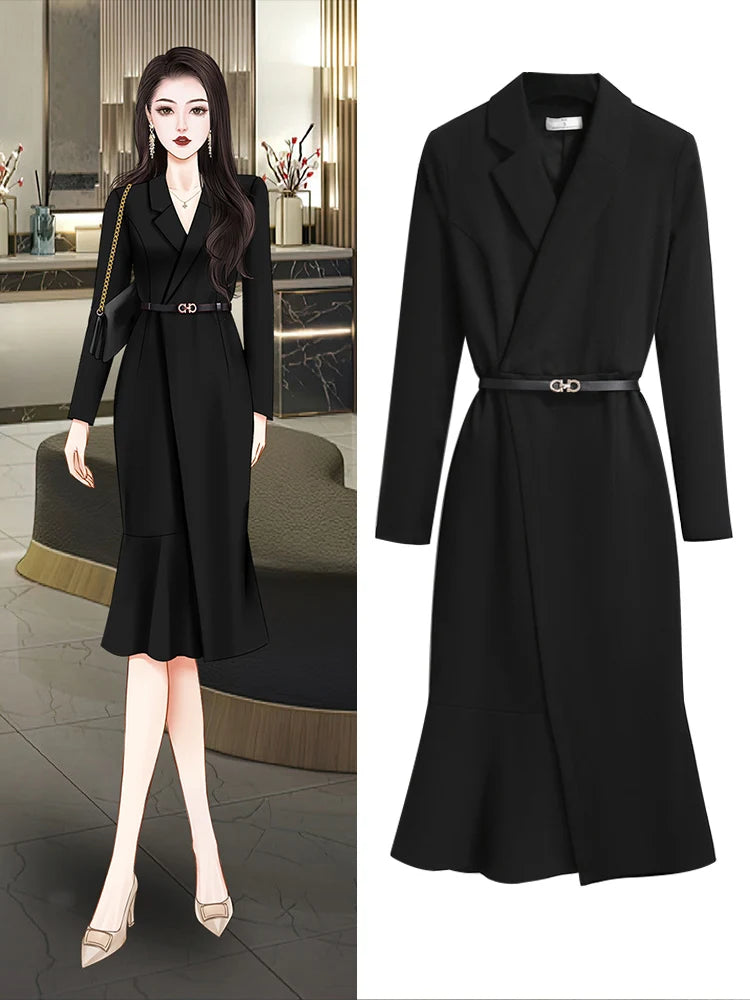 Ele Bla Suit Dr High Waist Fi Tail Women's Faion Autumn New Sle Quali Dr Ele OL Commute Skirt