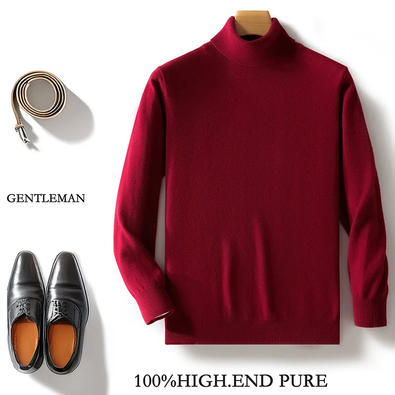 Fall/Winter 12-Needle Flat Lapel 100% Pure Wool Men's Long Sleeve Pullover Knitted Bottoming Shirt Inside