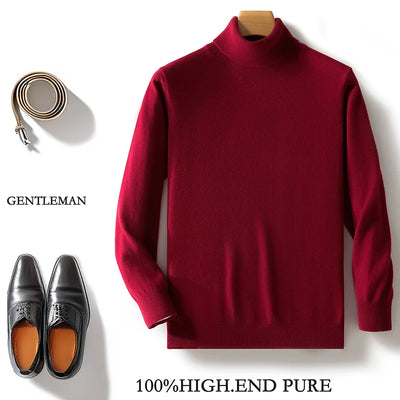 Fall/Winter 12-Needle Flat Lapel 100% Pure Wool Men's Long Sleeve Pullover Knitted Bottoming Shirt Inside
