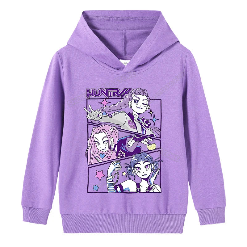 K-pop Demon Hunters Hoodies Girl Thin Hooded Sweatshirt Autumn Tracksuit Hood Sportswear Long Sleeve Pullover Kids Clothing
