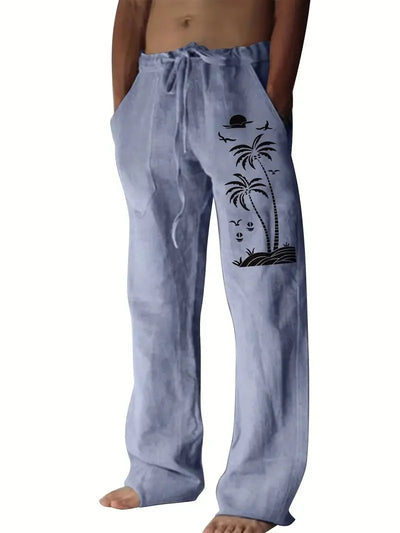 Vintage Coconut Tree Sunset Print men's New Winter Pants Fashion men's Sweatpants Men's Loose Casual Pocket Pull Rope Sweatpants