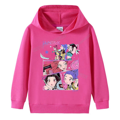 K-pop Demon Hunters Hoodies Girl Thin Hooded Sweatshirt Autumn Tracksuit Hood Sportswear Long Sleeve Pullover Kids Clothing