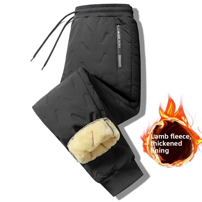 Men's Thiened Lamb Velvet Cotton Pants Autumn Winter Casual Warm Windproof Trousers for Working Outdoor Long Loose Fit Jeans