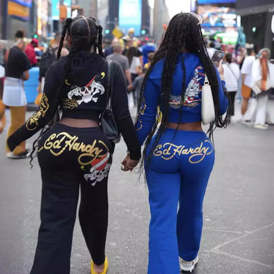 Street Skeleton Love Printed Basic Zipper Short Cardigan High Waist Straight Pants Two Piece Set for Women
