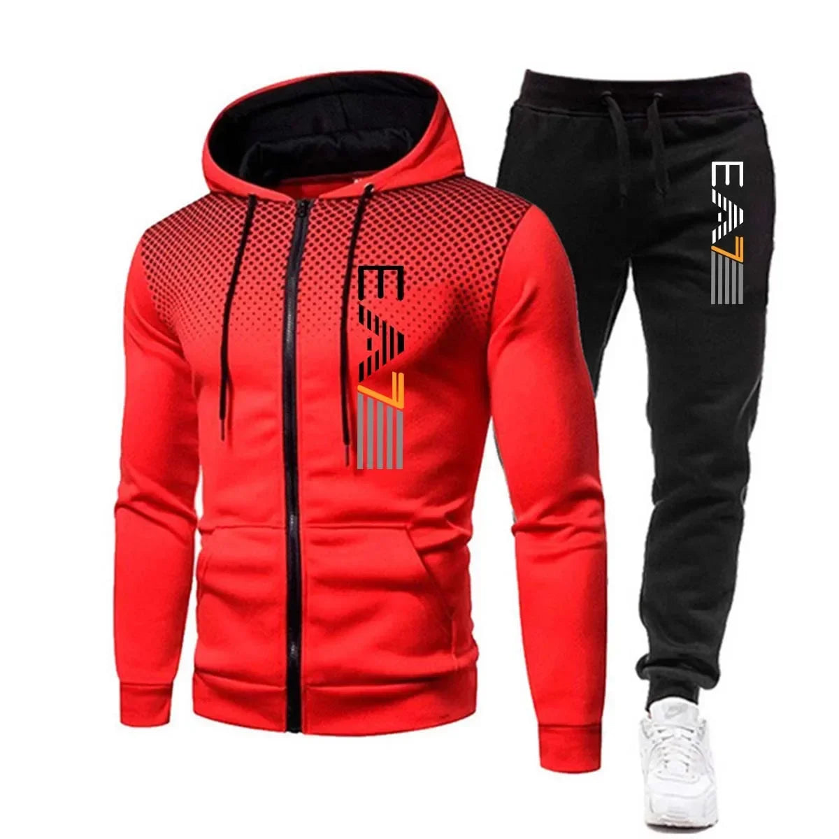 New men's warm hooded sports suit Men's sports fitness wear Men's running set Sports suit with hood Men's hooded coat for sports