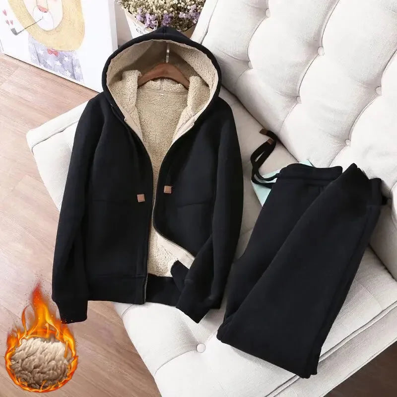 2025 Winter Warm Tracksuit Pants Sets Thick Joggings Lambwool Oversize Sweatsuit Fashion Fleece Sweatshirt Tow Piece Outfits