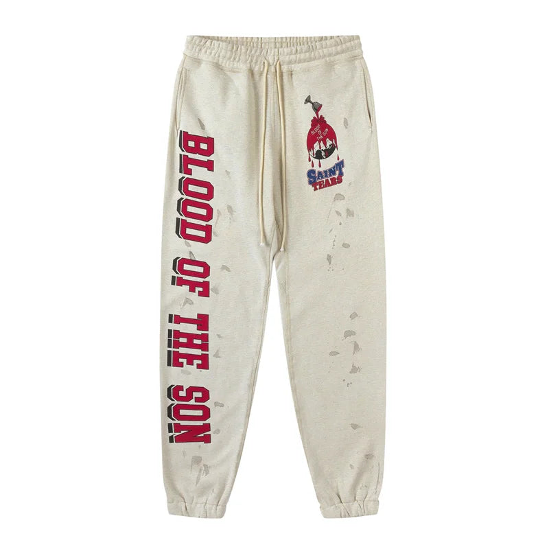 High Street Retro Fall Winter Hip Hop Casual Pants Washed Graffiti Printed Men Women Bunch Leg Saint High Quality Sweatpants