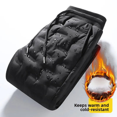 Men's down Cotton Pants Winter Outdoor Wear Elastic Waist Du down Fce Lined Warm Casual Large Size Long Trousers