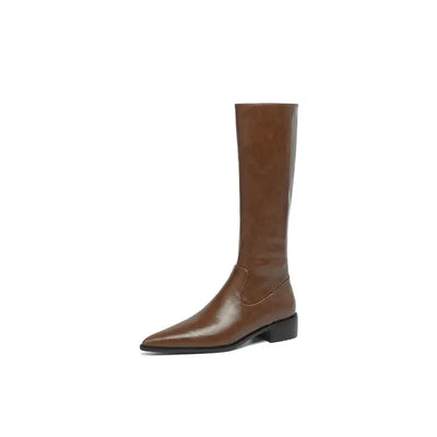 Krazing Pot Cow Skin Ins Pointed Toe Thick Heels Riding Boots British School Slip On French Romantic Model Wear Thigh High Boots
