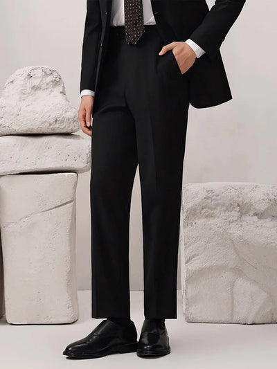 100% Wool Luxury Black Mens Suits Set Casual Businessman Daily Wear Fashion Wedding Groom Formal Suit Blazer + Pant Slim Fit 54