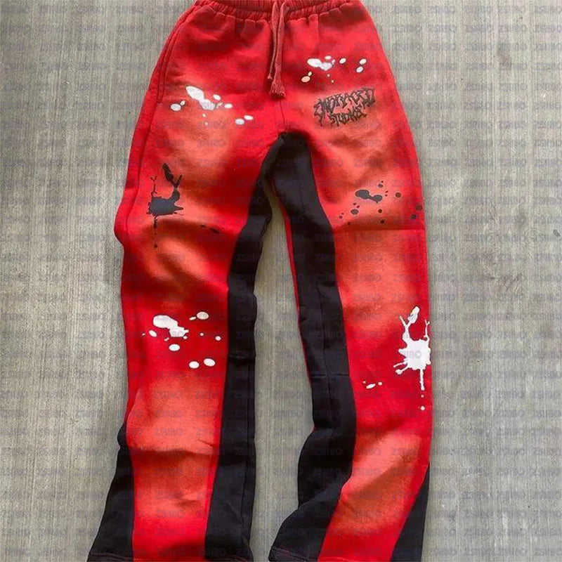Y2K Streetwear Sweatpants Men Women Harajuku Hip Hop Letter Pattern Print Casual Pants Black Drawstring Trousers