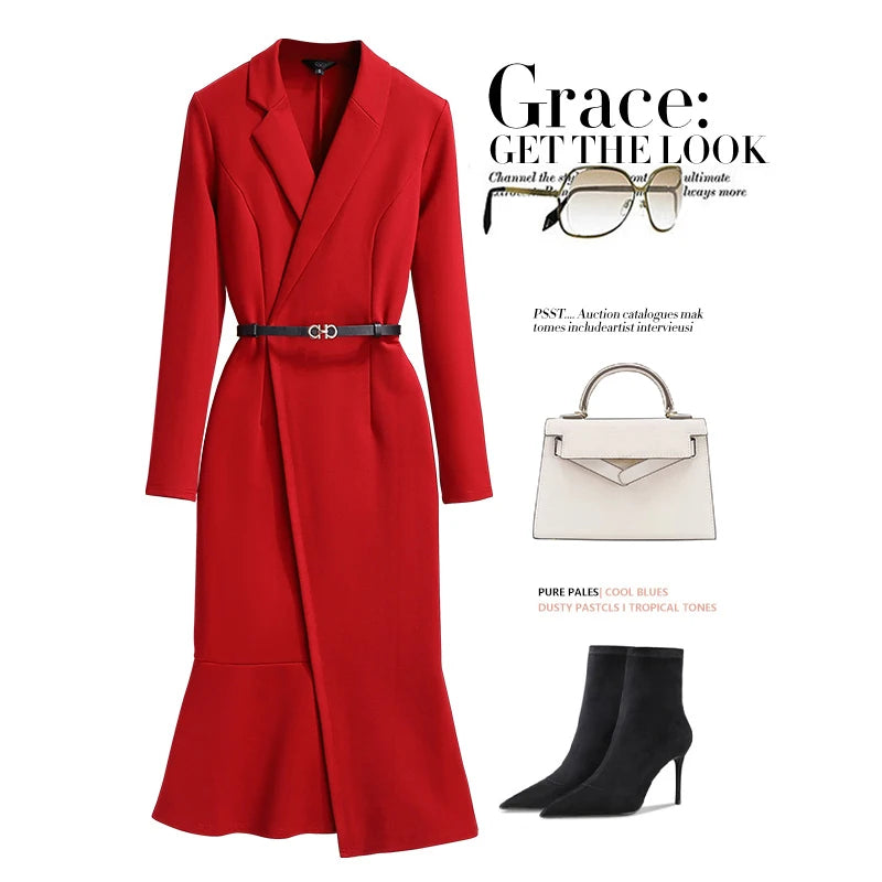 Ele Bla Suit Dr High Waist Fi Tail Women's Faion Autumn New Sle Quali Dr Ele OL Commute Skirt