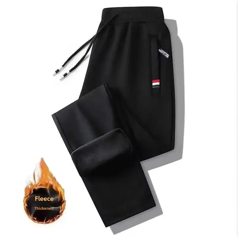 Autumn Winter Casual Pants Men's Fleece-Lined Thickened Sweatpants Warm Loose-Fit Pants Plus Size