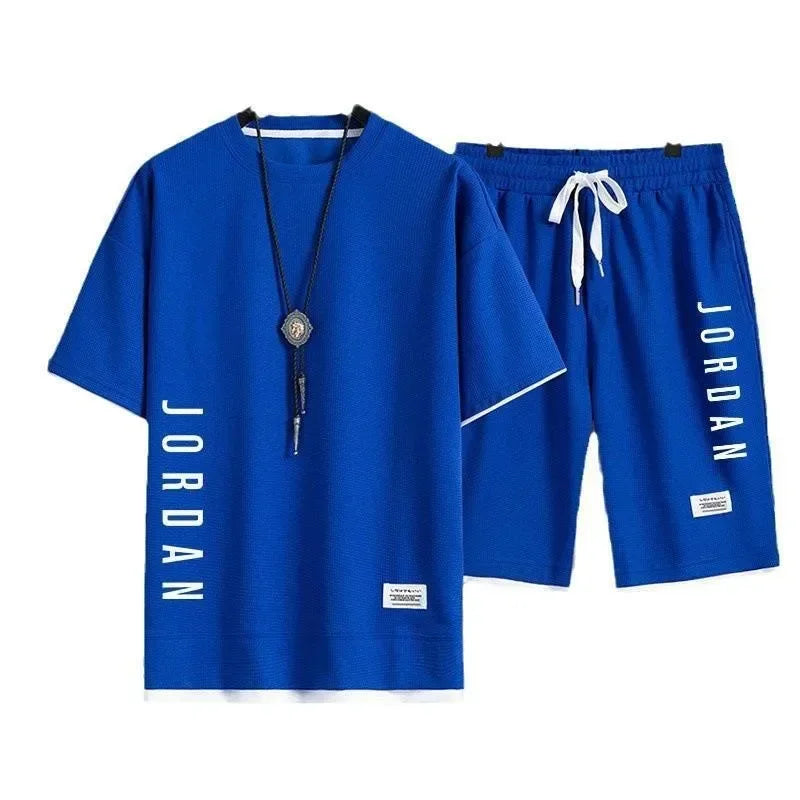 The new 2025 summer casual men's sports suit fashion outdoor hiking breathable short-sleeved T-shirt + shorts two-piece set