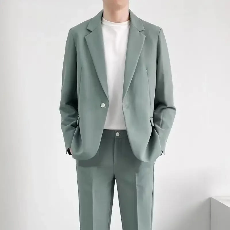 2 Piece Outfit Set Male High Quality 2024 Solid Color Slim Fit Full Men's Suits and Blazers Fashion Pants Luxury Elegant Classic