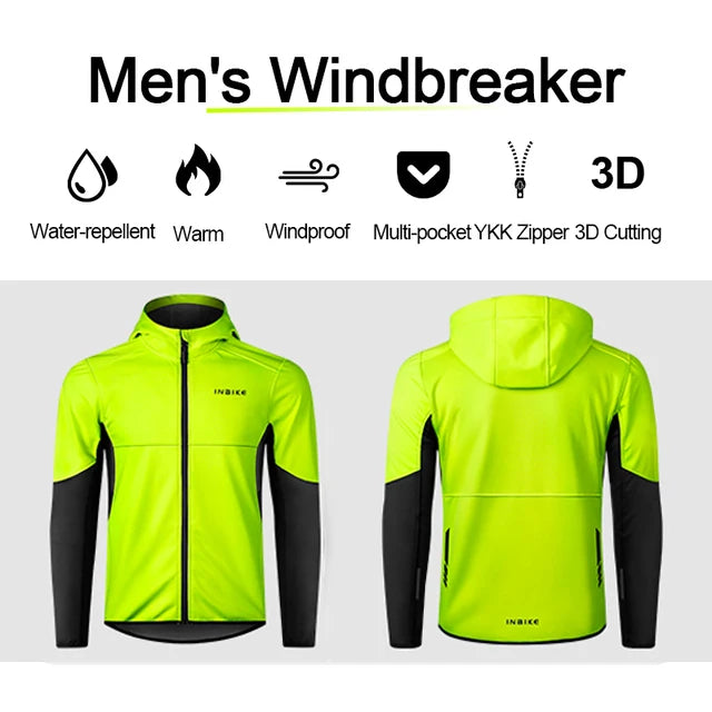 INBIKE Men's Winter Cycling Jacket With Hood Warm Fleece Windbreaker Coat For Men Windproof Outdoor Man Cycling Clothing Hiking