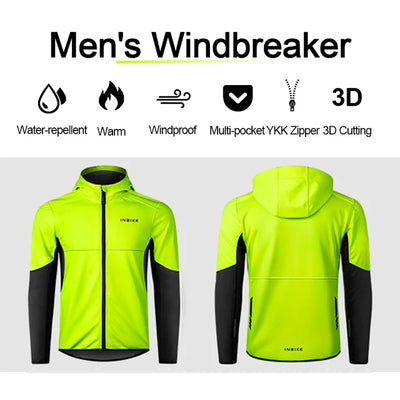 INBIKE Men's Winter Cycling Jacket With Hood Warm Fleece Windbreaker Coat For Men Windproof Outdoor Man Cycling Clothing Hiking