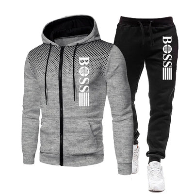2025 New Men's zippered hoodie + Casual Pants Set for Autumn and Winter fashion Fitness and Warm sportswear Two-piece set