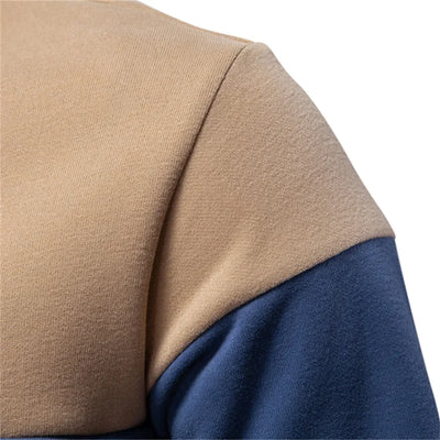 2025 New Spring Men's Color-Block Cotton Blend Hoodies Polo Collar Business Sweater Shirts Casual Long Sleeve Sports Pullovers