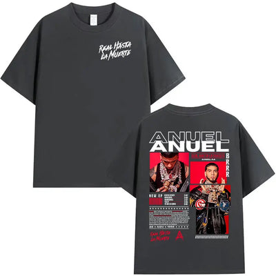 Rapper Anuel AA Real Hasta La Muerte Tour 2025 new Album T Shirts Men's Hip Hop gothic T-Shirts 100%  Short Sleeve T-Shirt