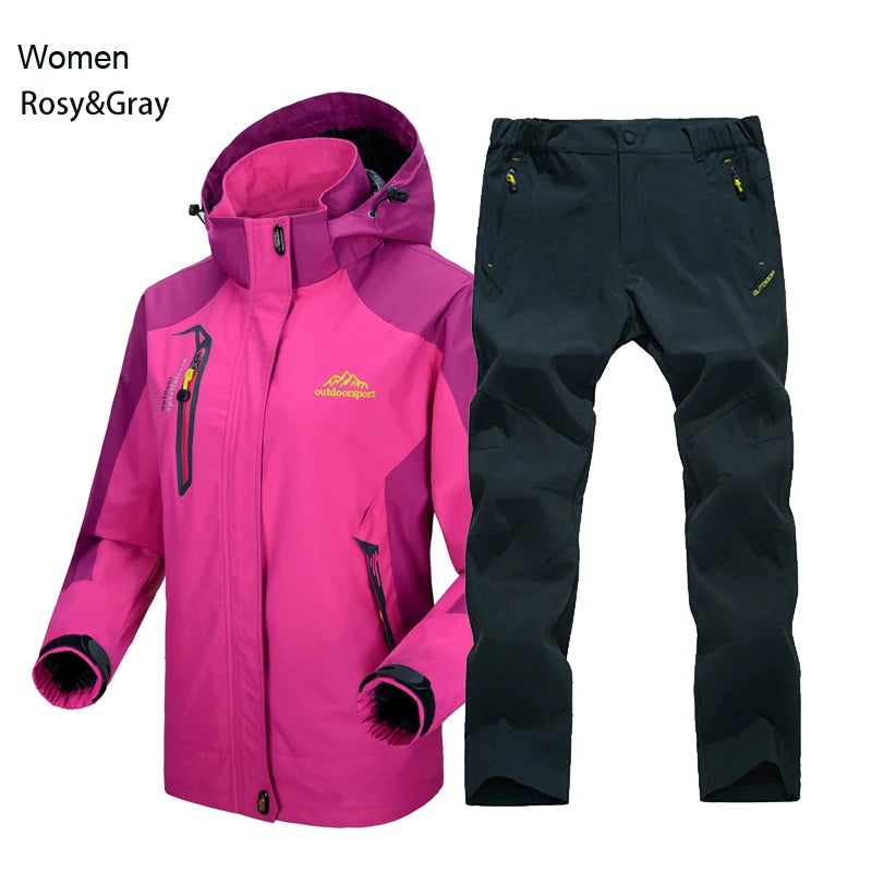 TRVLWEGO Women Jacket Pants Hiking Set Camping Spring Autumn Outdoor Waterproof 20000MM Windbreak Suit Trekking Coat Trousers