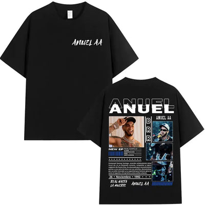 Rapper Anuel AA Real Hasta La Muerte Tour 2025 new Album T Shirts Men's Hip Hop gothic T-Shirts 100%  Short Sleeve T-Shirt