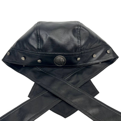 Black Leather Skull Bandana Motorcycle Helmet – Edgy Halloween Gift for Urban Biker Cosplay