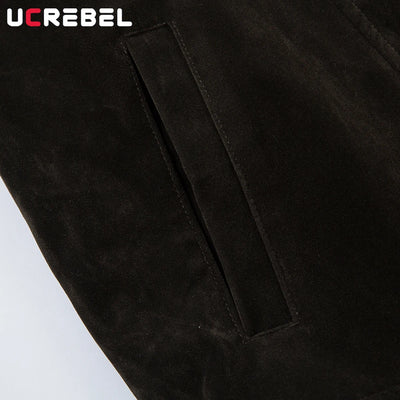Retro Spliced Suede Jacket Mens Button Decoration Autumn Winter Retro Lapel Long Sleeve Loose Outerwear Man