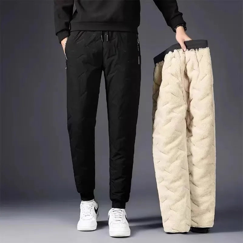 Men's Thiened Lamb Velvet Cotton Pants Autumn Winter Casual Warm Windproof Trousers for Working Outdoor Long Loose Fit Jeans