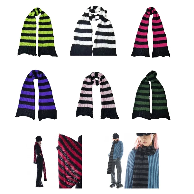 Soft Thicken Striped Scarf for Adult Casual Winter Warm Punk Style Scarf Women Men Unisex Neck Warmer Decorative Wholesale