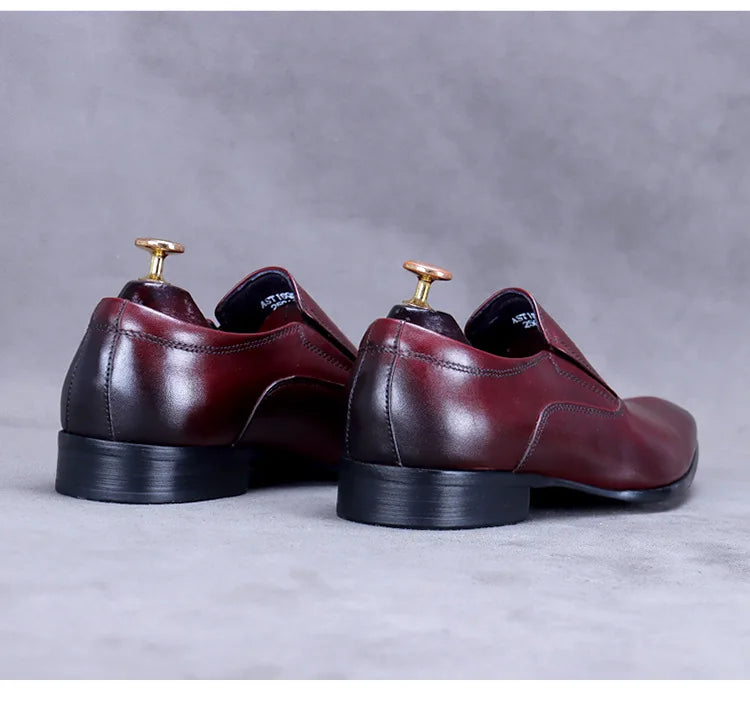 First Layer of Cowhide Shoes Men's Business Formal Shoes Genuine Leather British Style Pointed Toe Leather Shoes Slip-On Loafers