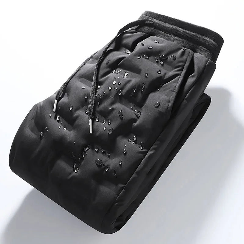 Men's Outdoor Casual down Trousers Windproof Waterproof Winter Warm Cotton Pants Dstring Waist Long Polyester Fiber