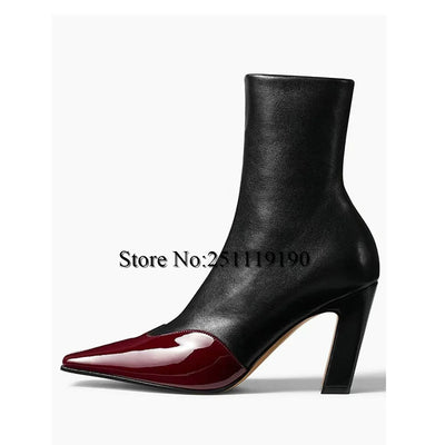 Leopard Print Pointed Toe Women's Ankle Boots Black High Heels Fashion Slip-On Dressy Shoes Women's Fall Winter Footwear Booties