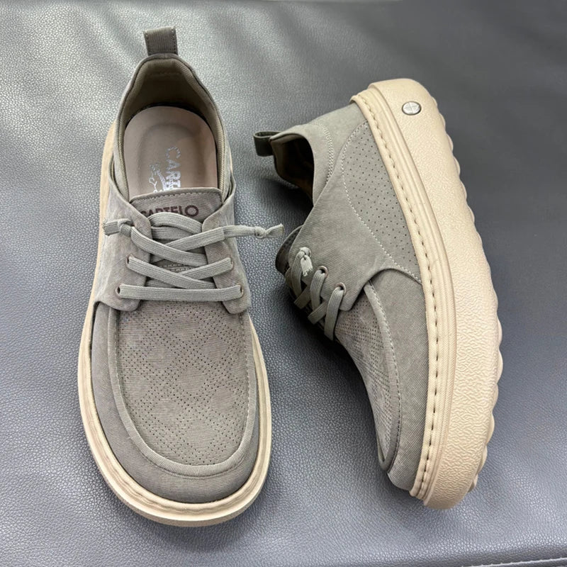 Summer New Lightweight Thick Bottom Casual Shoes Easy to Wear Slip on Lazy Person Cowhide Leather Shoes Breathable Rubber Sole