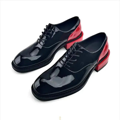 Men's High-End Patent Leather Derby Shoes Square Headed Trendy Lace-Up Patchwork Business Style for 2025