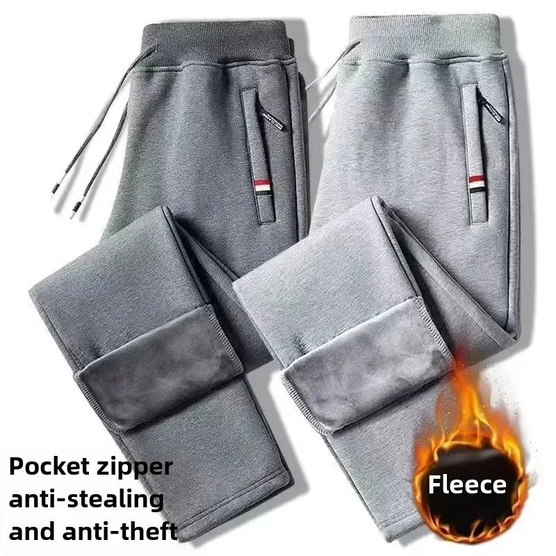 Autumn Winter Casual Pants Men's Fleece-Lined Thickened Sweatpants Warm Loose-Fit Pants Plus Size