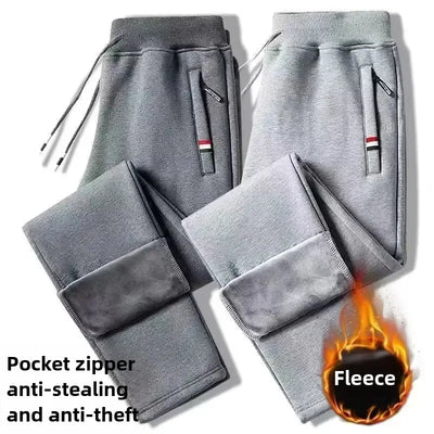 Autumn Winter Casual Pants Men's Fleece-Lined Thickened Sweatpants Warm Loose-Fit Pants Plus Size