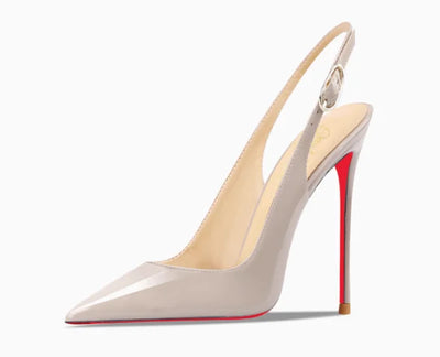 New nude suede high-heeled sandals with pointed, thin heels and shallow mouth for summer. One foot style single shoe