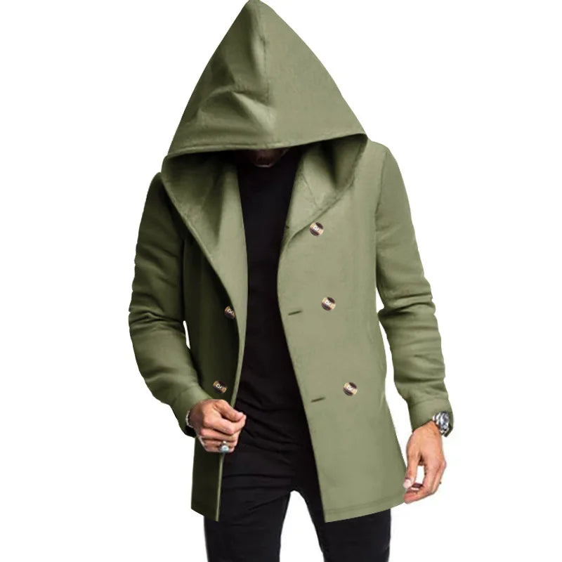 2025 New Korean Men's Trench Coat Long Spring And Autumn Windproof Warm Casual Fashion Solid Color Hooded Coat
