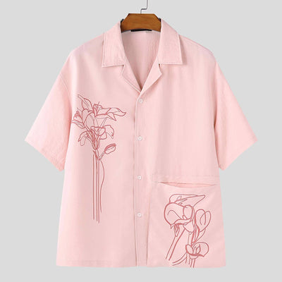 INCERUN Men Shirt Summer Printing Vacation Oversize Lapel Short Sleeve Men Clothing Streetwear 2025 Fashion Casual Tops Men