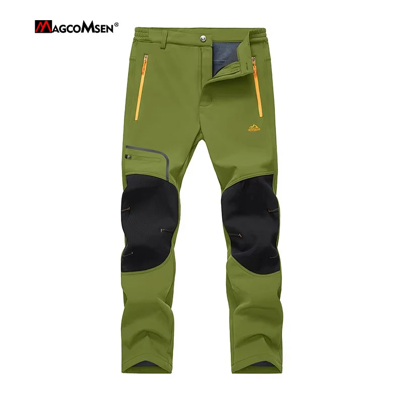 MAGCOMSEN Fleece Pants Men's Snow Ski Pants Windproof Shell Hiking Pants with 4 Zipper Pockets Winter Waterproof Trousers