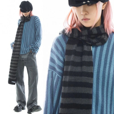 Soft Thicken Striped Scarf for Adult Casual Winter Warm Punk Style Scarf Women Men Unisex Neck Warmer Decorative Wholesale