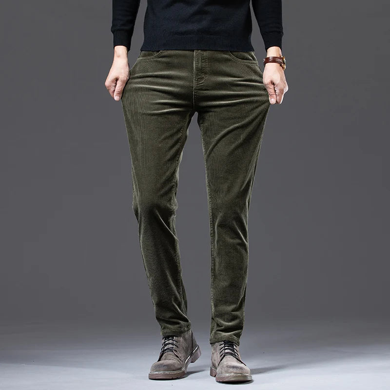 High Quality Corduroy Fabric Men's Business Casual Trousers Autumn Winter Style Small Straight Slim Versatile Cargo Pants