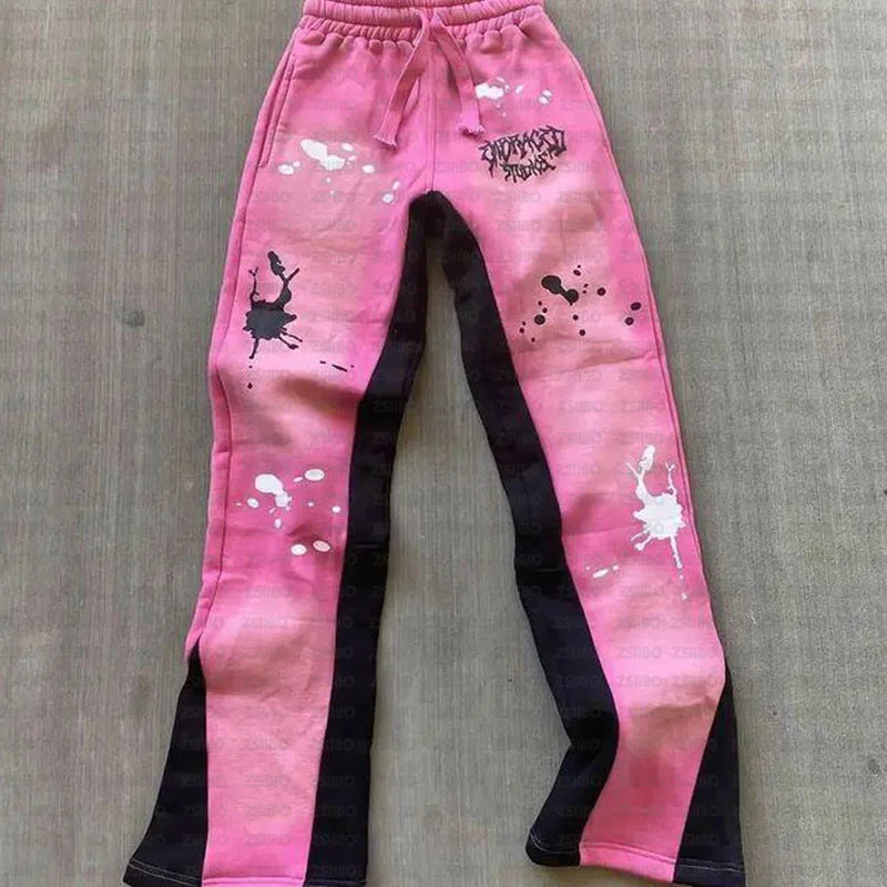 Y2K Streetwear Sweatpants Men Women Harajuku Hip Hop Letter Pattern Print Casual Pants Black Drawstring Trousers