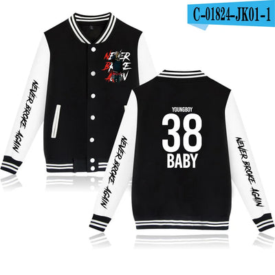 Rapper YoungBoy Never Broke Again Baseball Jacket Men's Hoodie Sweatshirt Boys Girls Harajuku Jackets Streetwear College Coats