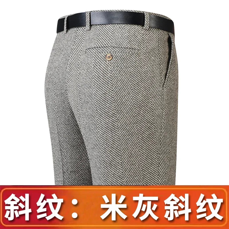 Autumn and Winter Men Thick Woolen Cloth Suit Pants Casual Straight Drape Korean Fashion Business Trousers Male Clothing Q78