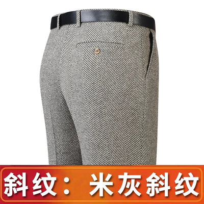 Autumn and Winter Men Thick Woolen Cloth Suit Pants Casual Straight Drape Korean Fashion Business Trousers Male Clothing Q78
