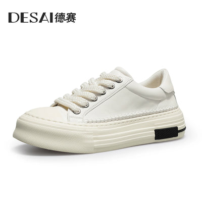 DESAI Breathable leisure shoes thick-soled high-top men's shoes versatile genuine leather white shoes for men