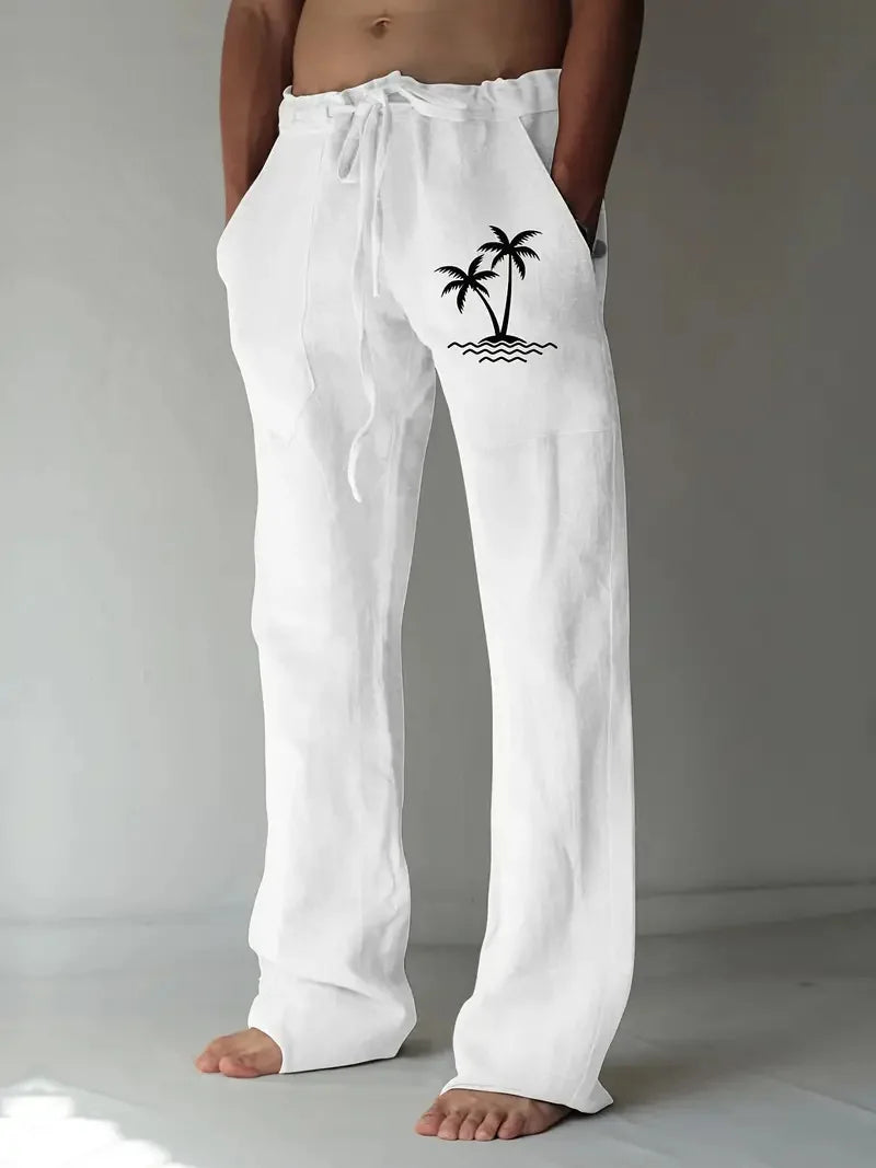 Vintage Coconut Tree Sunset Print men's New Winter Pants Fashion men's Sweatpants Men's Loose Casual Pocket Pull Rope Sweatpants